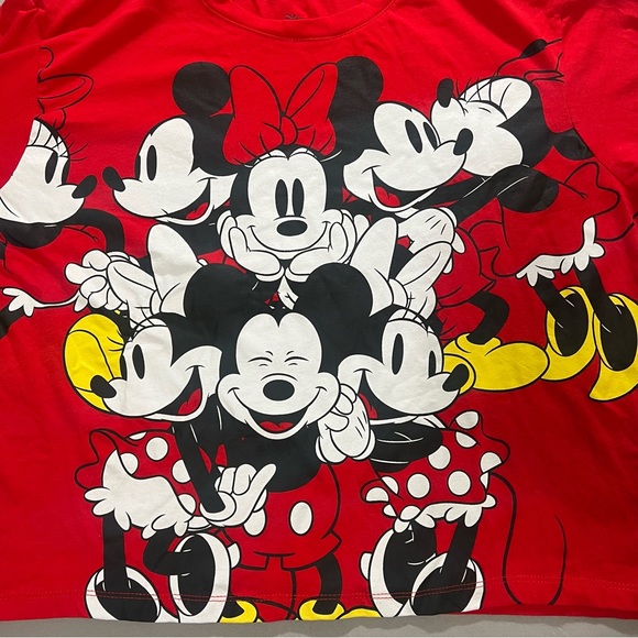 Disney Mickey Minnie Mouse Print Cropped Crew Neck Long Sleeves red tee SZ XXL - Picture 9 of 16
